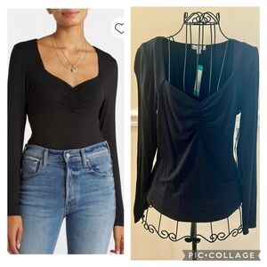 NWT Nine Britton Sweetheart Neckline Long Sleeve Knit Top Black